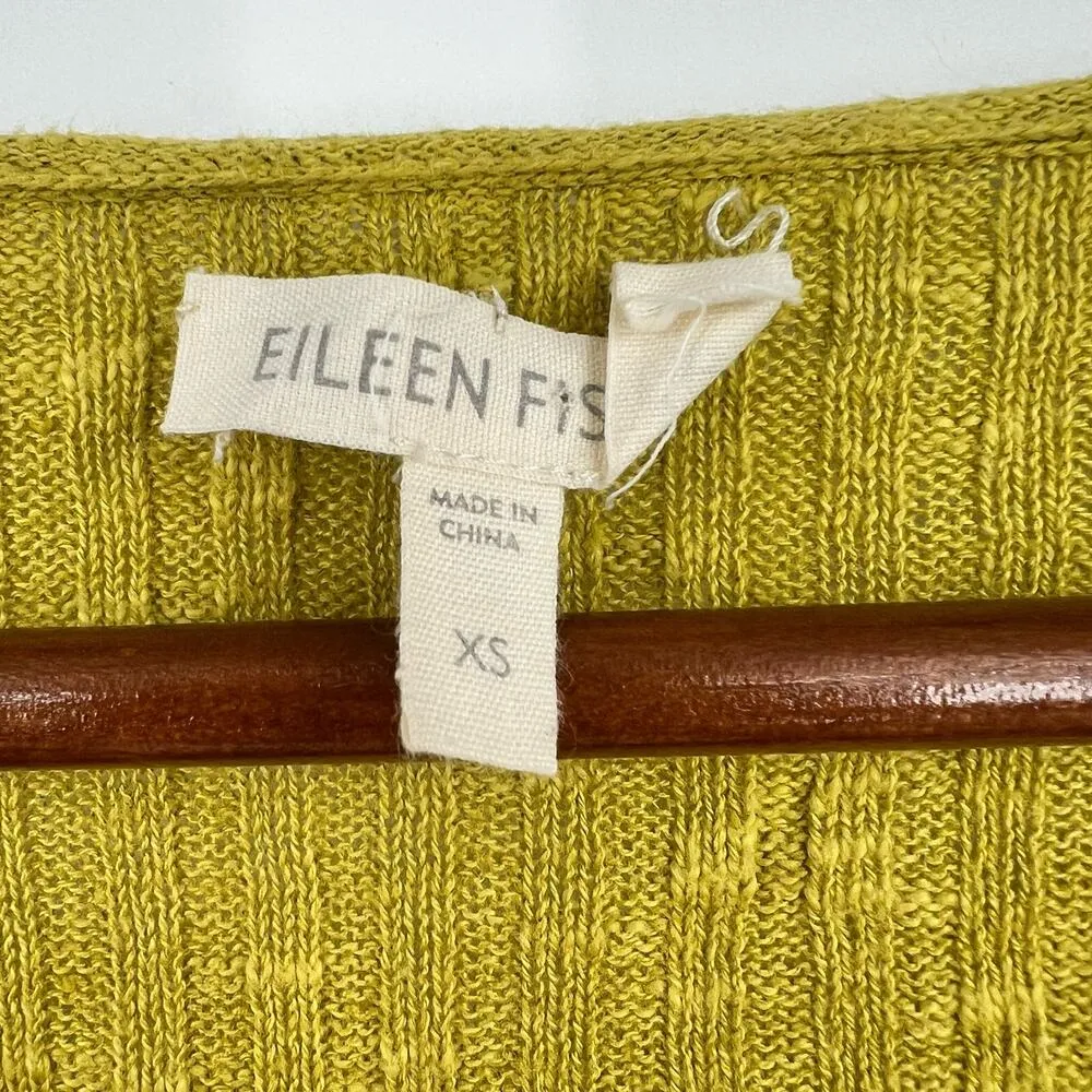 Eileen Fisher XS Green Chartreuse Asymmetrical Linen Cotton Ribbed Knit Sweater - Image 6