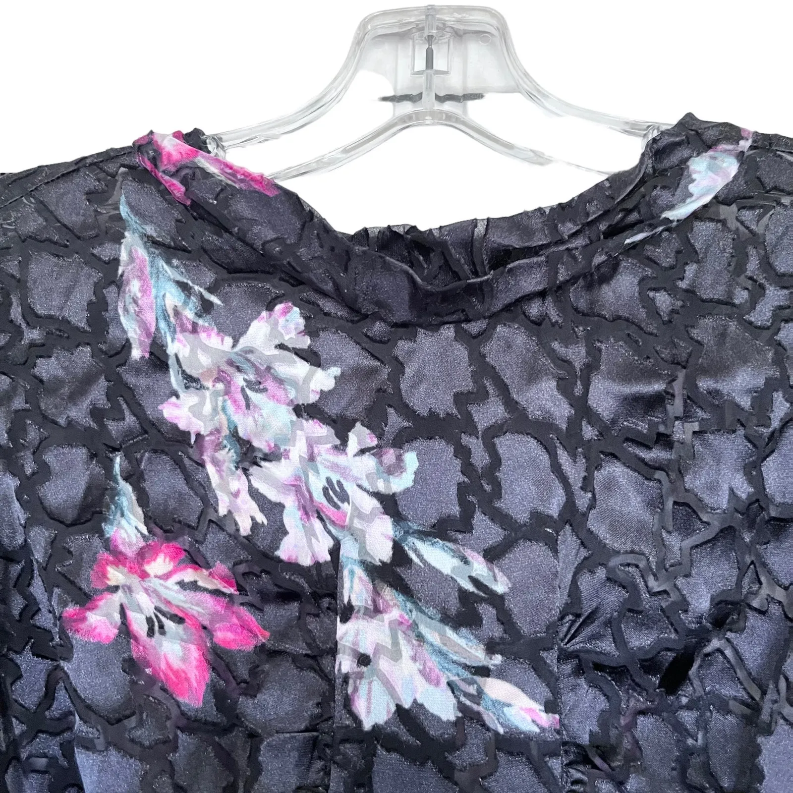 REBECCA TAYLOR   Noha Puff Sleeve Floral Midi Dress In Black Combo size 8 - Image 8