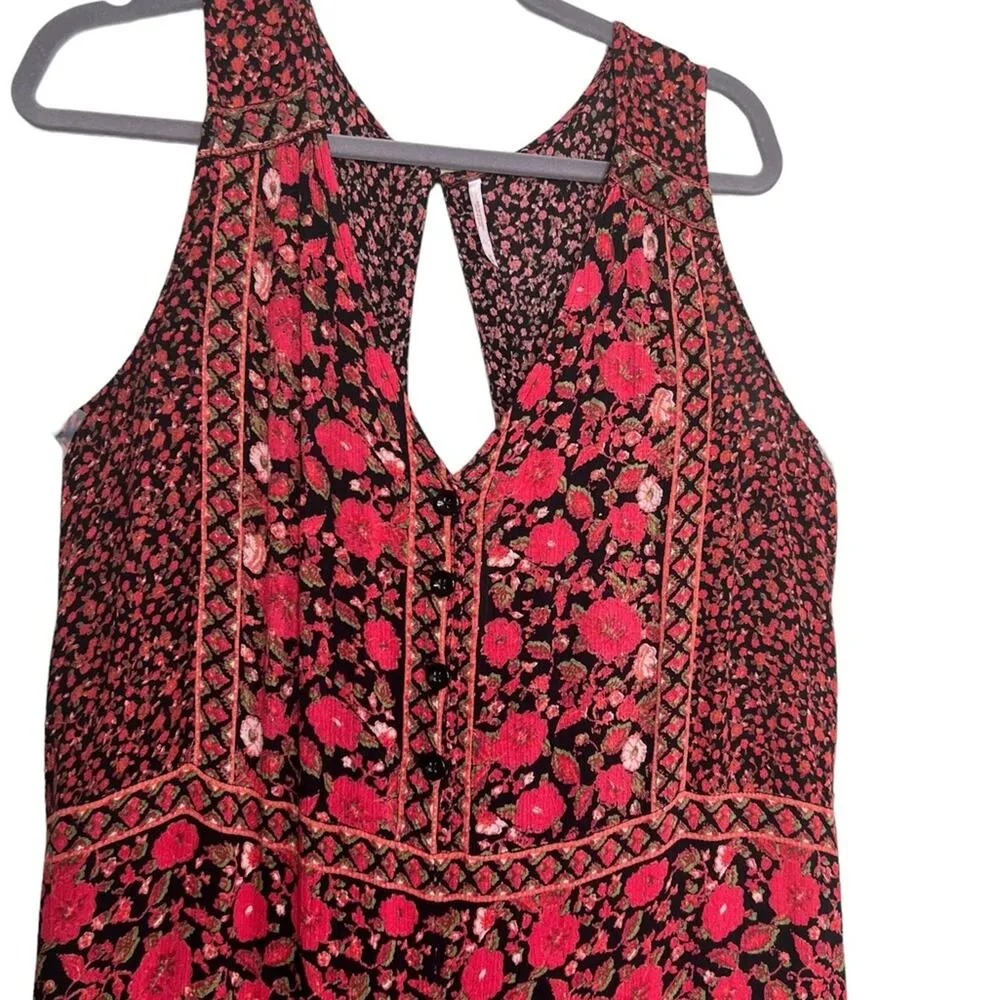 Free People Boho Red Black Floral Crop Jumpsuit Size Medium - Image 4
