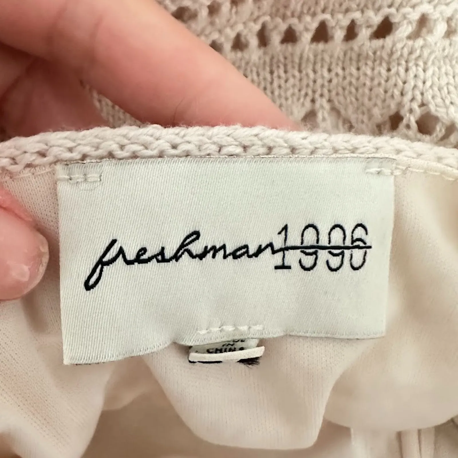 Freshman 1996 Dress M Boho Babydoll Y2K Fairy Cottagecore Crochet Maxi Sweater Size M - Image 11