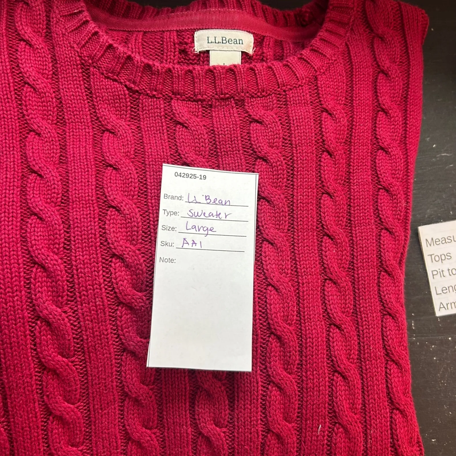 LL Bean Womens Cable Knit Sweater Size Large Preppy Fisherman Warm Soft Comfy Red - Image 10