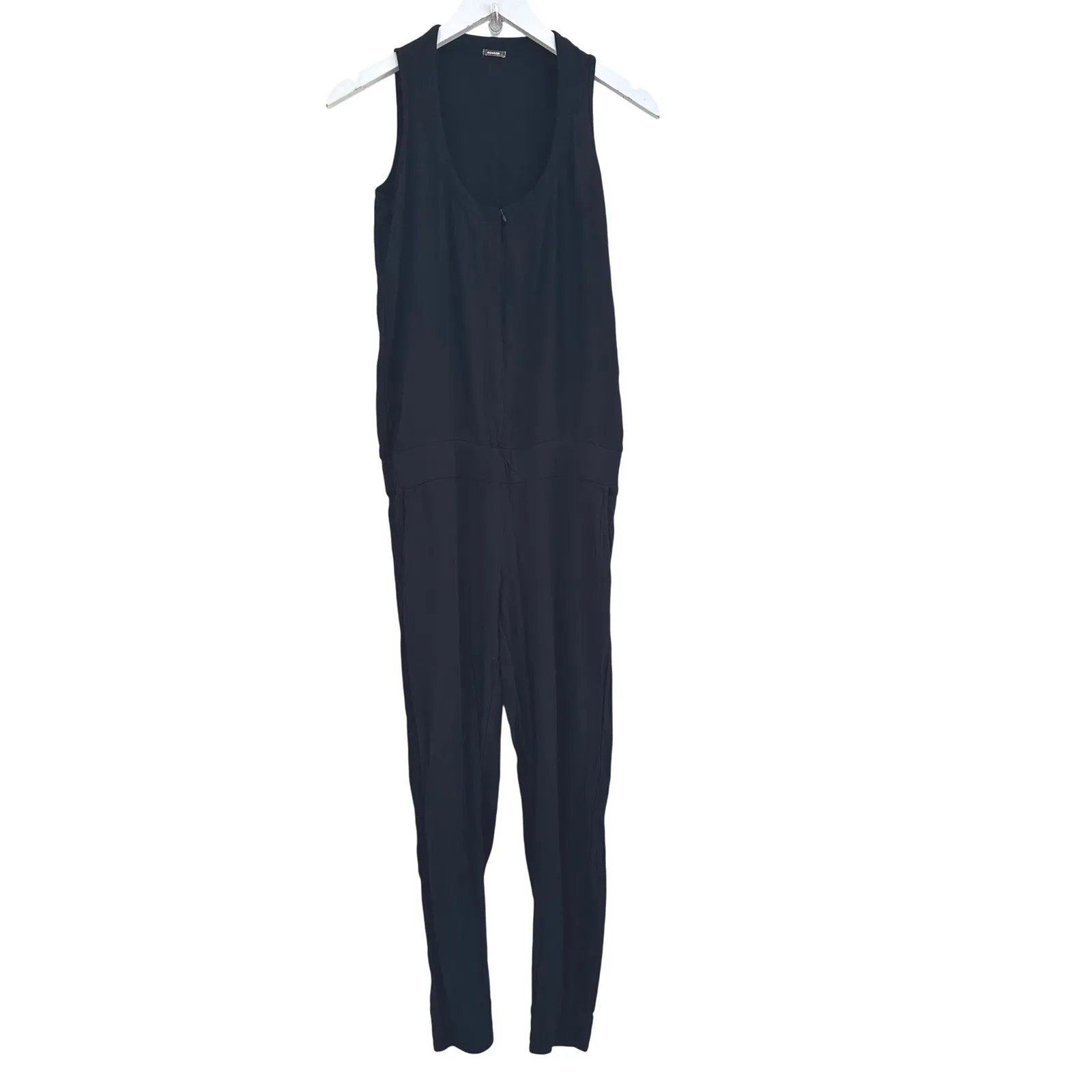 Monrow Revolve Crepe Jumpsuit Sleeveless in Neptune Black Pockets Women's Size S - Image 3