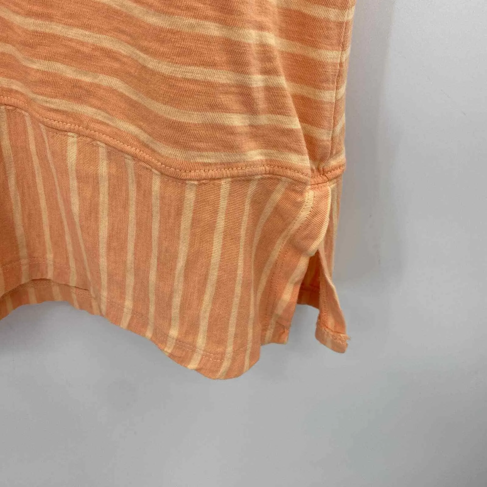 Soft Surroundings Tee T-Shirt Womens Medium Orange Stripe Cotton Rolled Cuffs - Image 6