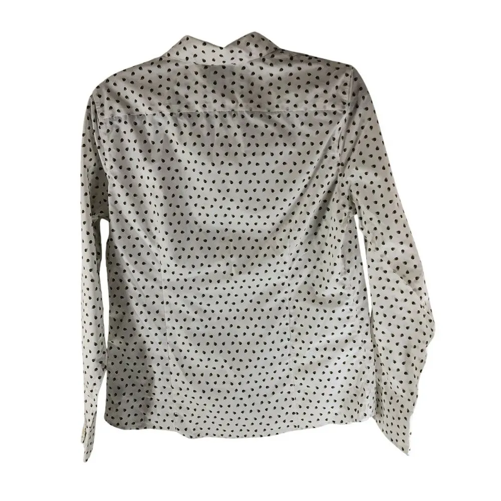 Lands End Womens Top No Iron Supima Button Down Shirt Leaf Print White 8 - Image 2