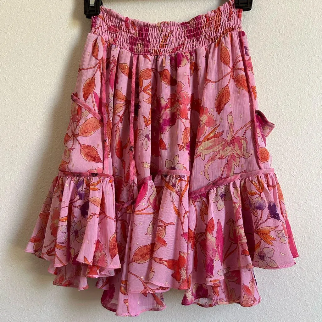 MISA Los Angeles Soma Mini Ruffled Skirt Fire Floral Mix | XS | NWT - Image 5
