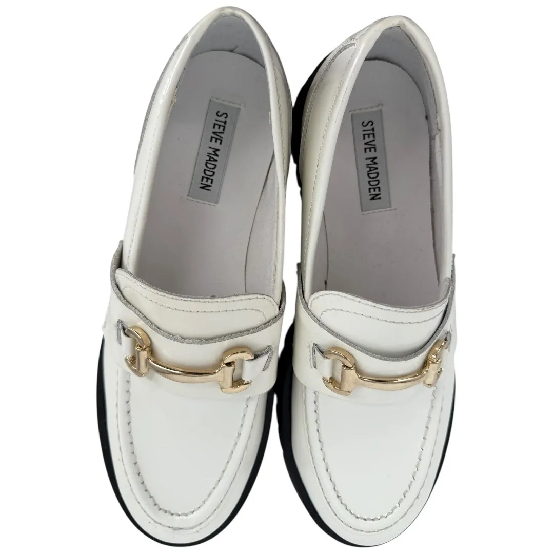 Steve Madden Lando White Leather Lug Sole Loafers Gold Horse bit Hardware Size 9 - Image 10