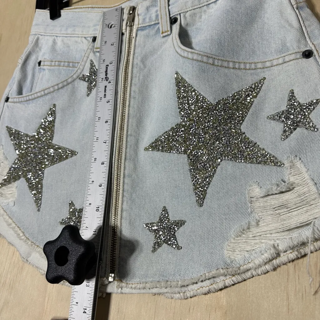 Carmar Los Angeles Star Studded Distressed Denim Mini Skirt Size 28 Blue - Image 4