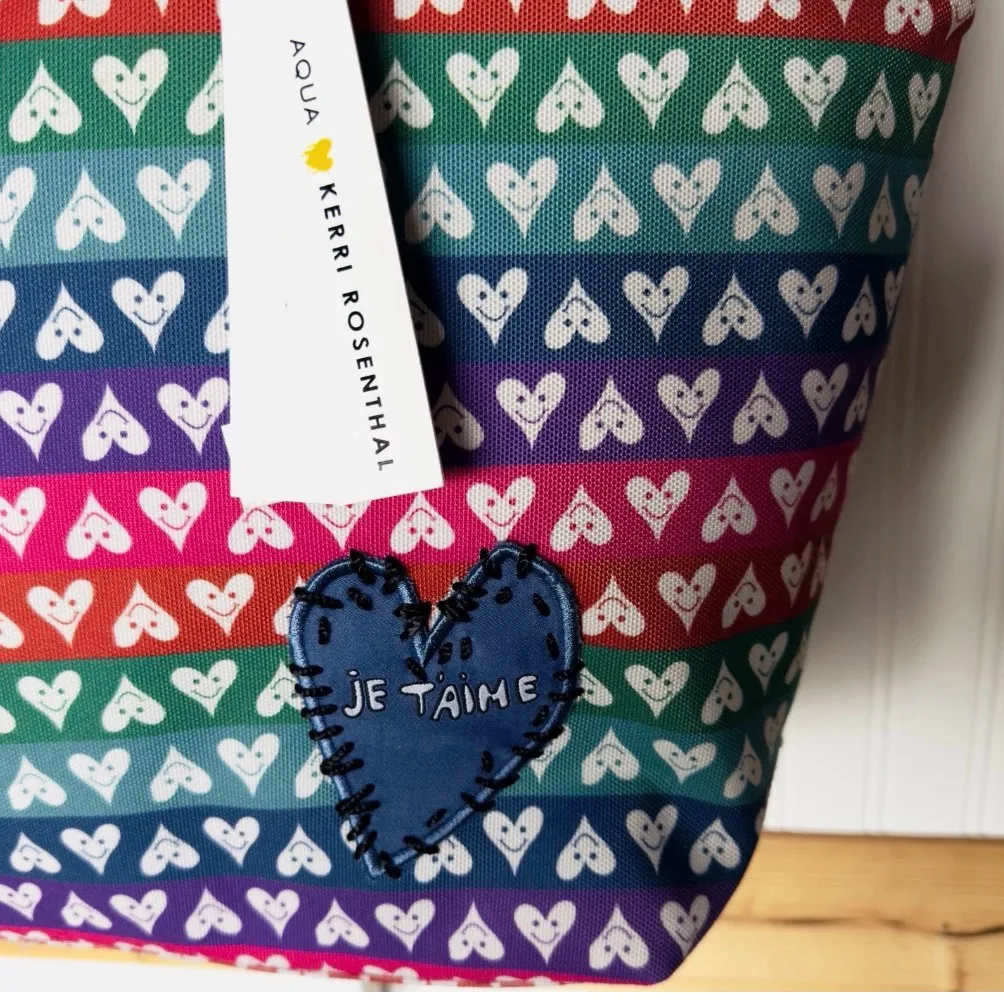 New AQUA Bloomingdale’s x Kerri Rosenthal’s Je T'aime Heart Print Tote Handbag - Image 6