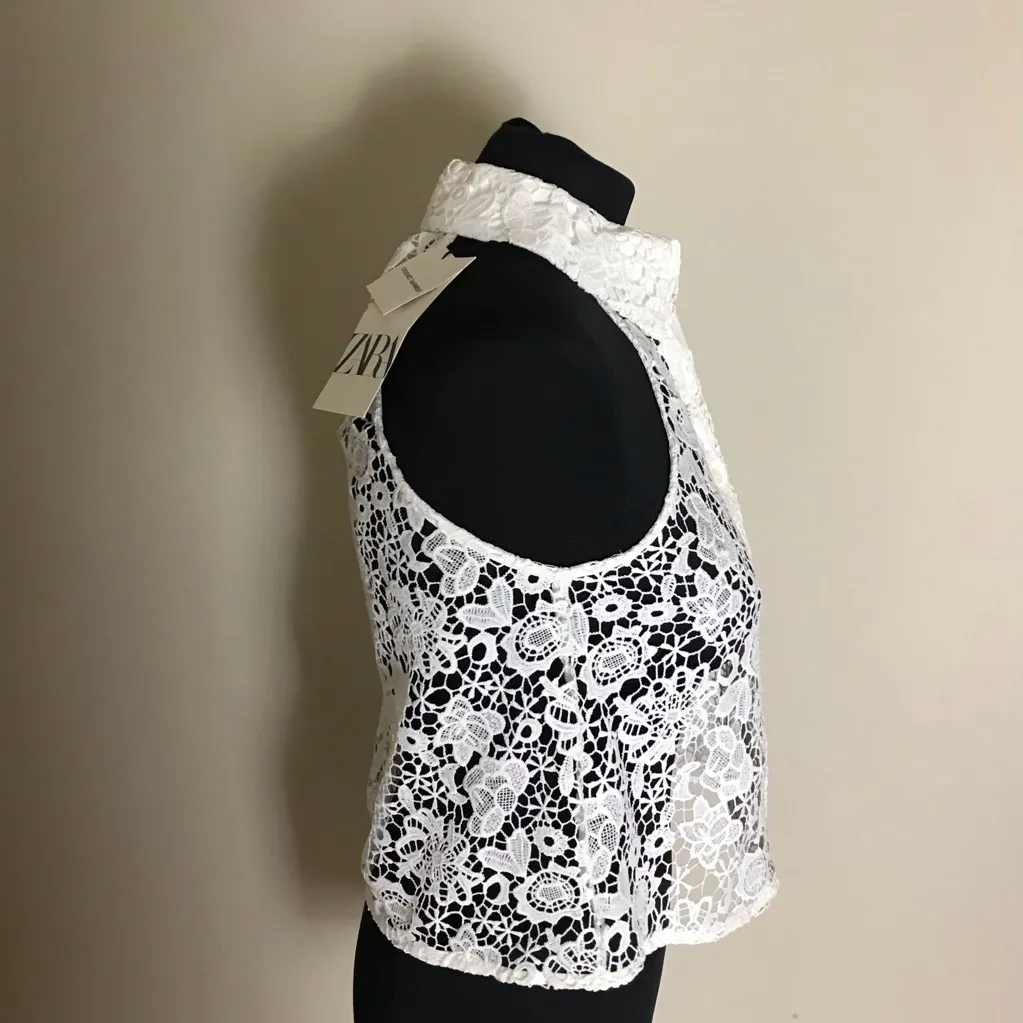 Zara  White Lace Sleeveless Top NWT - Image 3
