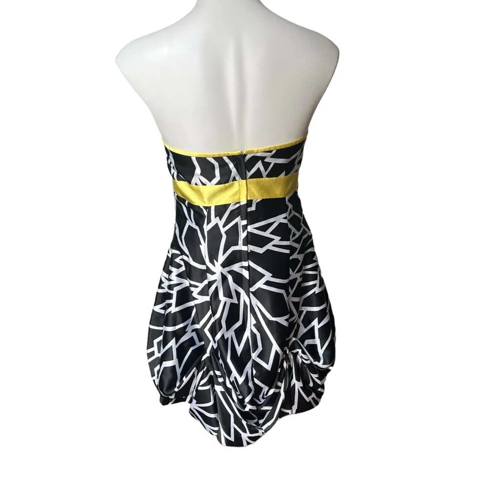 JESSICA MCCLINTOCK Gunne Sax Black White Satin Like Bubble Strapless Party Dress - Image 2