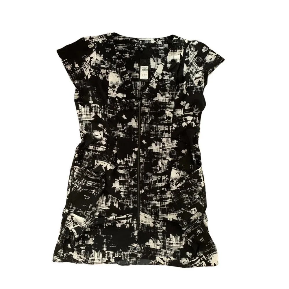 city chic zipper maxi dress woman’s size medium 18 plus sizepockets black white - Image 2