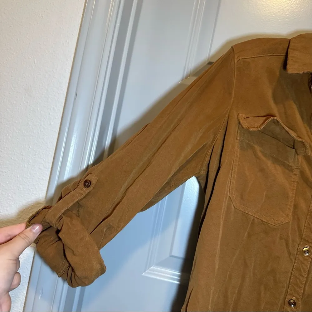 Maven West  Orange-Brown Button Up Roll Tab Sleeve Dress S - Image 4