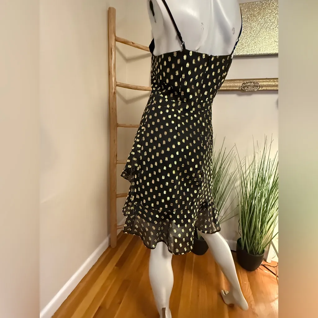 Banana Republic Black Strappy Flirty Gold Metallic Print Dress With Ruffle 4 - Image 3