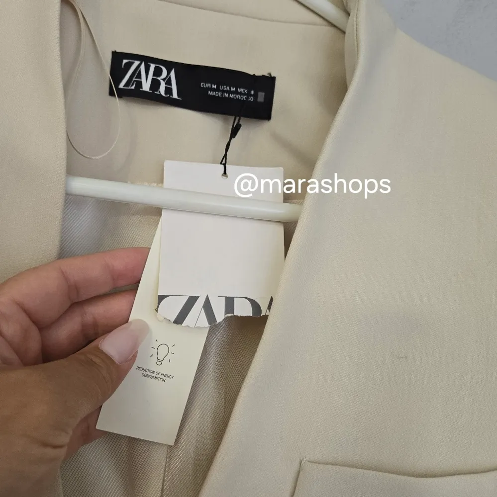 Zara Cream Inverted Lapel Long Blazer Jacket - Image 5