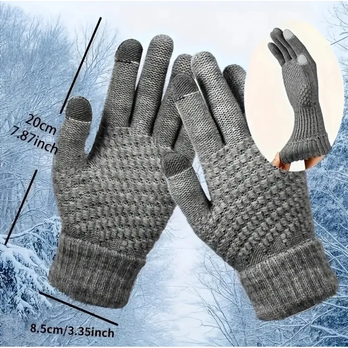 Unisex Thermal Warm‎ Thick Plush Lined Touchscreen Black Gloves NEW Winter OS - Image 4