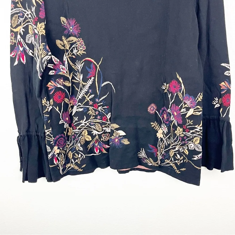 CHICO’S Black Floral Embroidered Tie Bell Sleeves Top, Size Large - Image 9