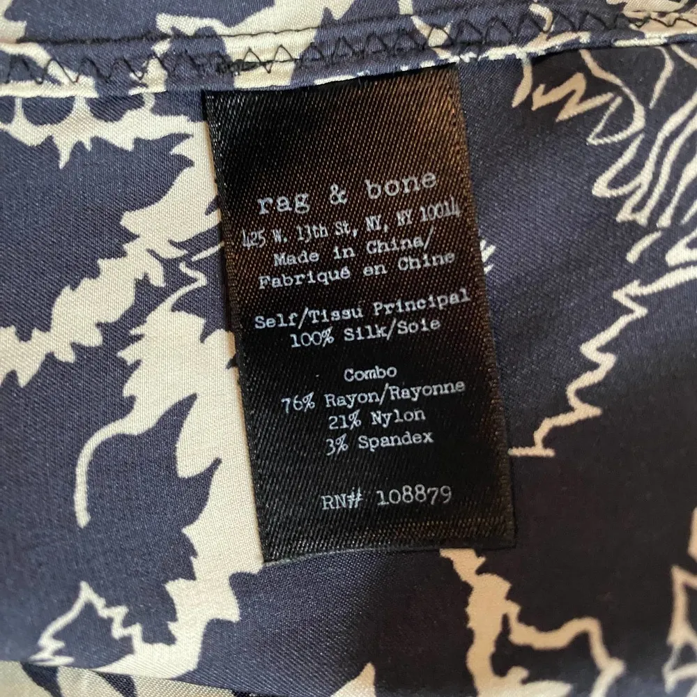 Rag & Bone X Liberty Silk Dress Floral Print Hidden Button V Neck Black Womens M - Image 15