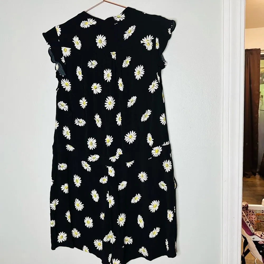 KATE SPADE Women's Black & White Daisy Dot Floral Button Front Romper Size 8 - Image 4