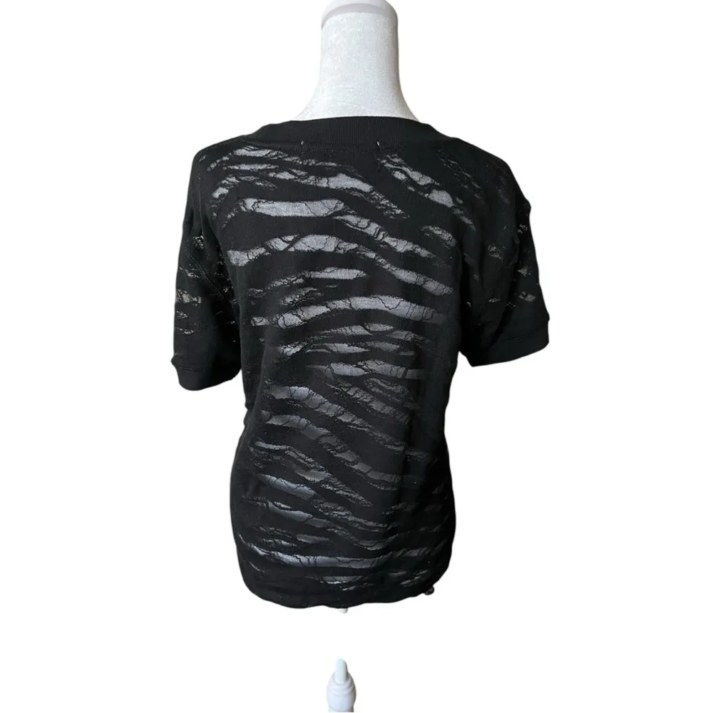 Black Sheer Zebra Print distressed  Top - Image 3