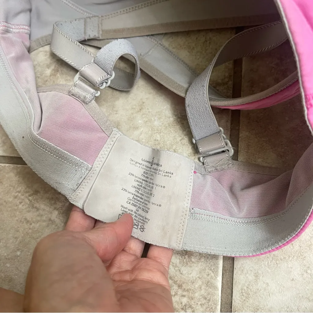 Lululemon Athletica Pink/Gray Sports Bra 34C‎ Well Loved has peeling has wear - Image 8