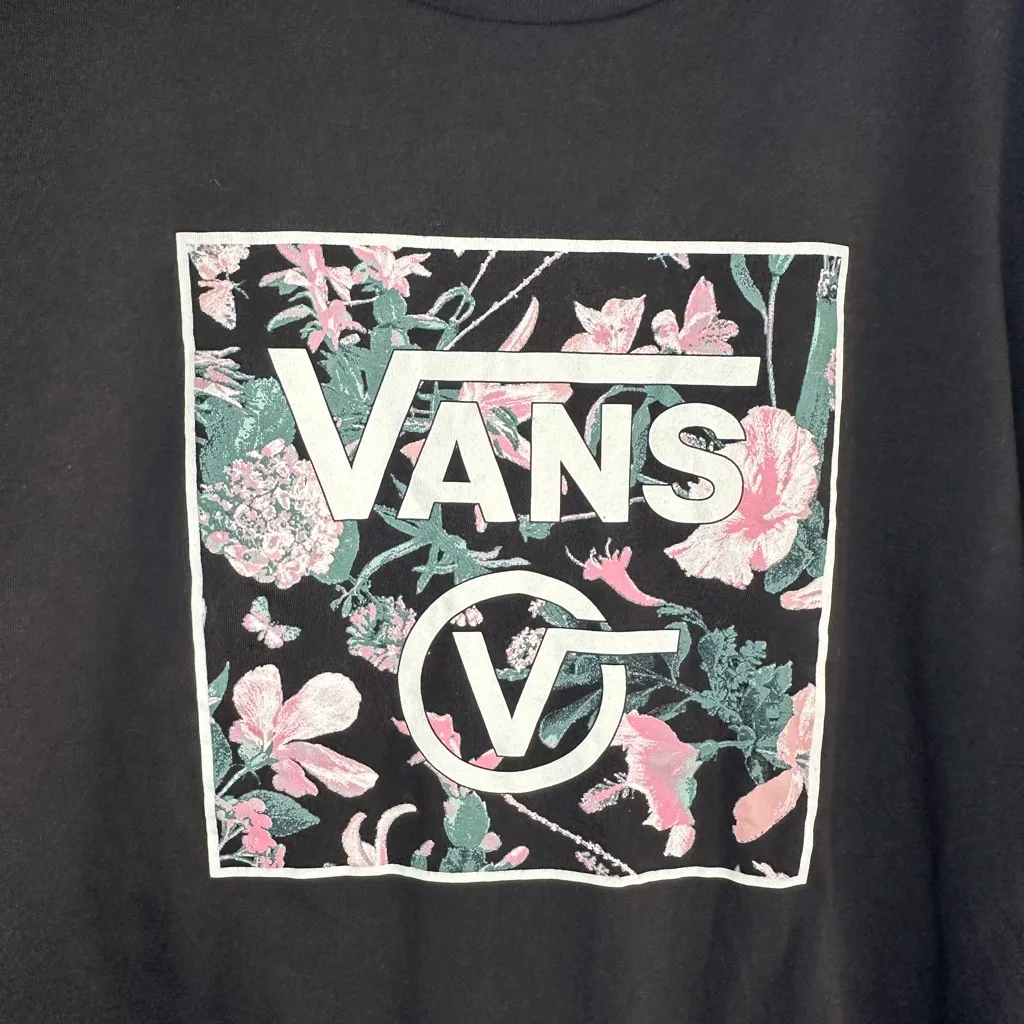🖤Vans Black Floral Graphic Crop Short Sleeve T-Shirt - Image 2
