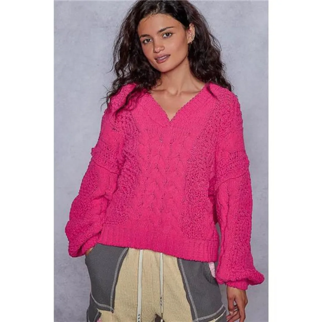 POL Cable-Knit Solid V-Neck‎ Cropped Sweater - Image 9