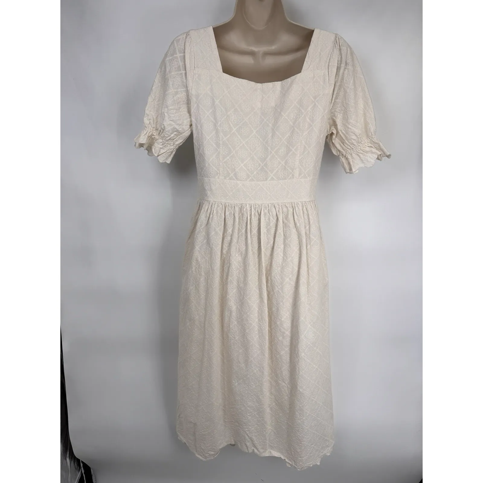 Simple Retro Milkmaid Prairie Country Dress Womens M White Lace Cotton Pearl Size M - Image 8