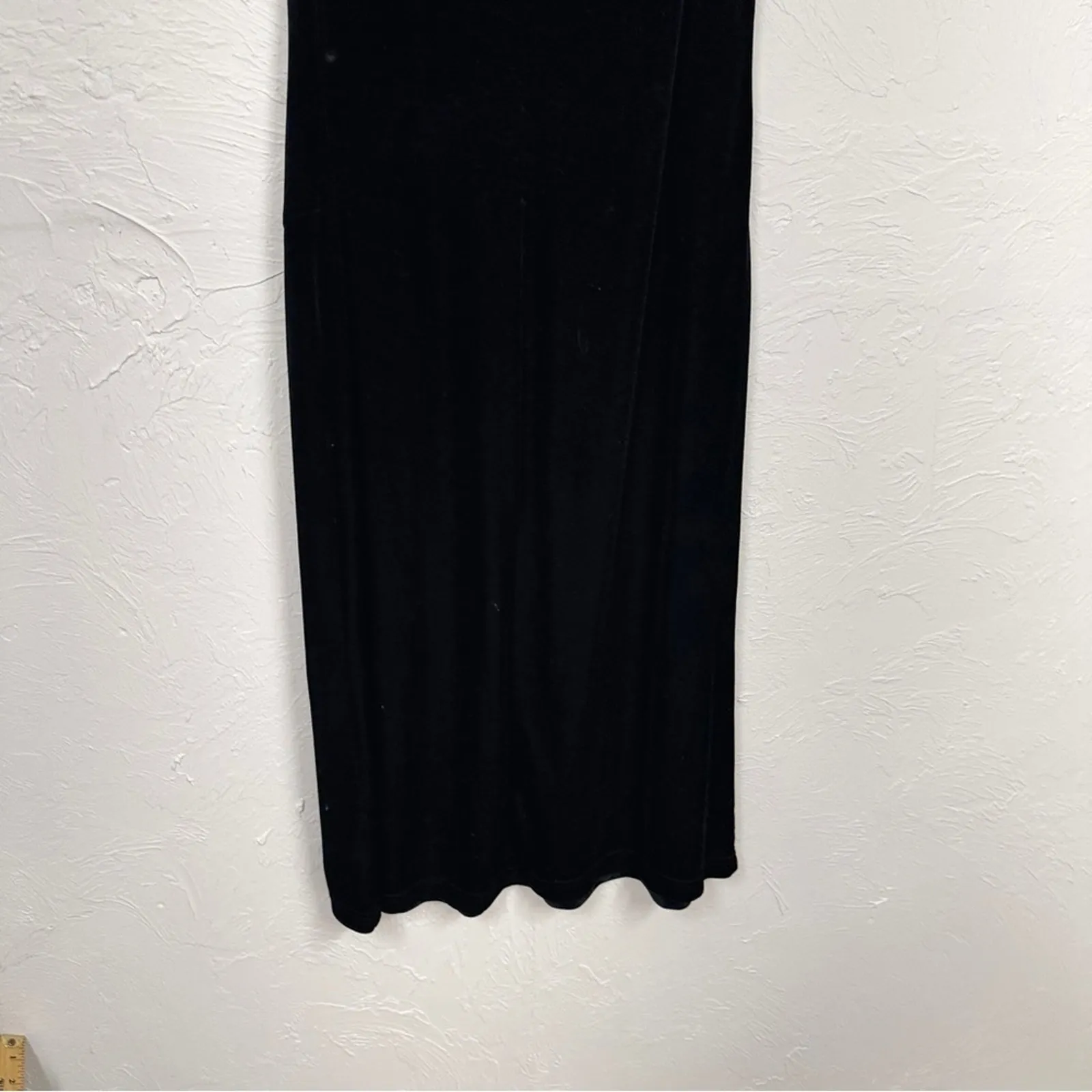 Vintage Black Velvet Maxi Dress Womens L Red Floral Print Sleeveless Formal 90s Size L - Image 10