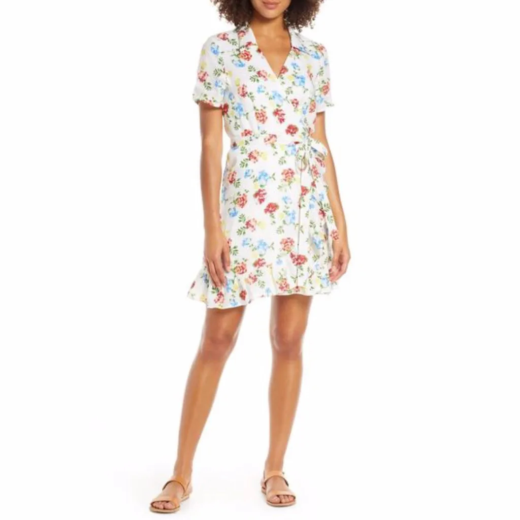 NWT Floral Ruffle Collared Linen Wrap Minidress - Image 3