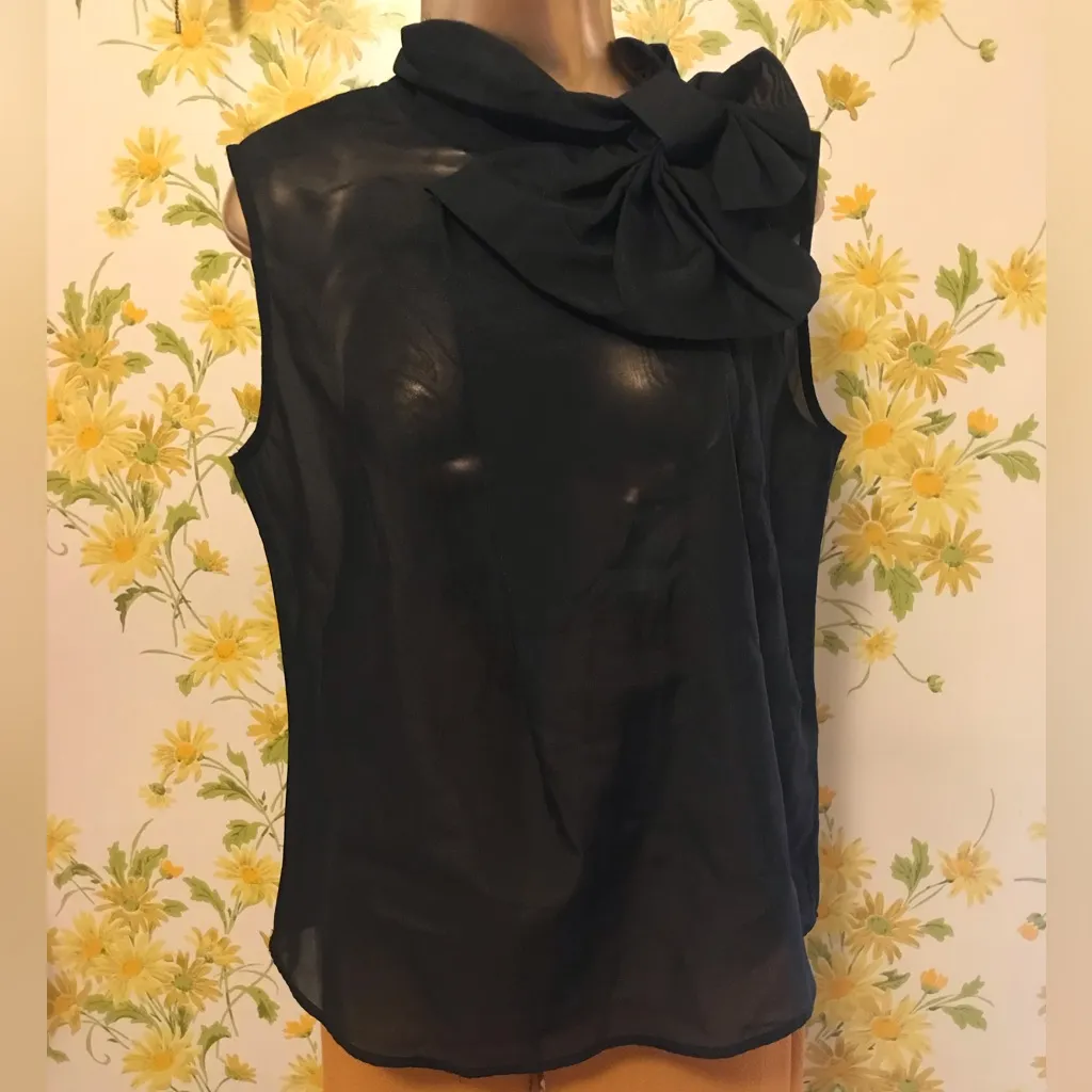 Bow Knot Sheer Sleeveless Black Blouse size M - Image 3
