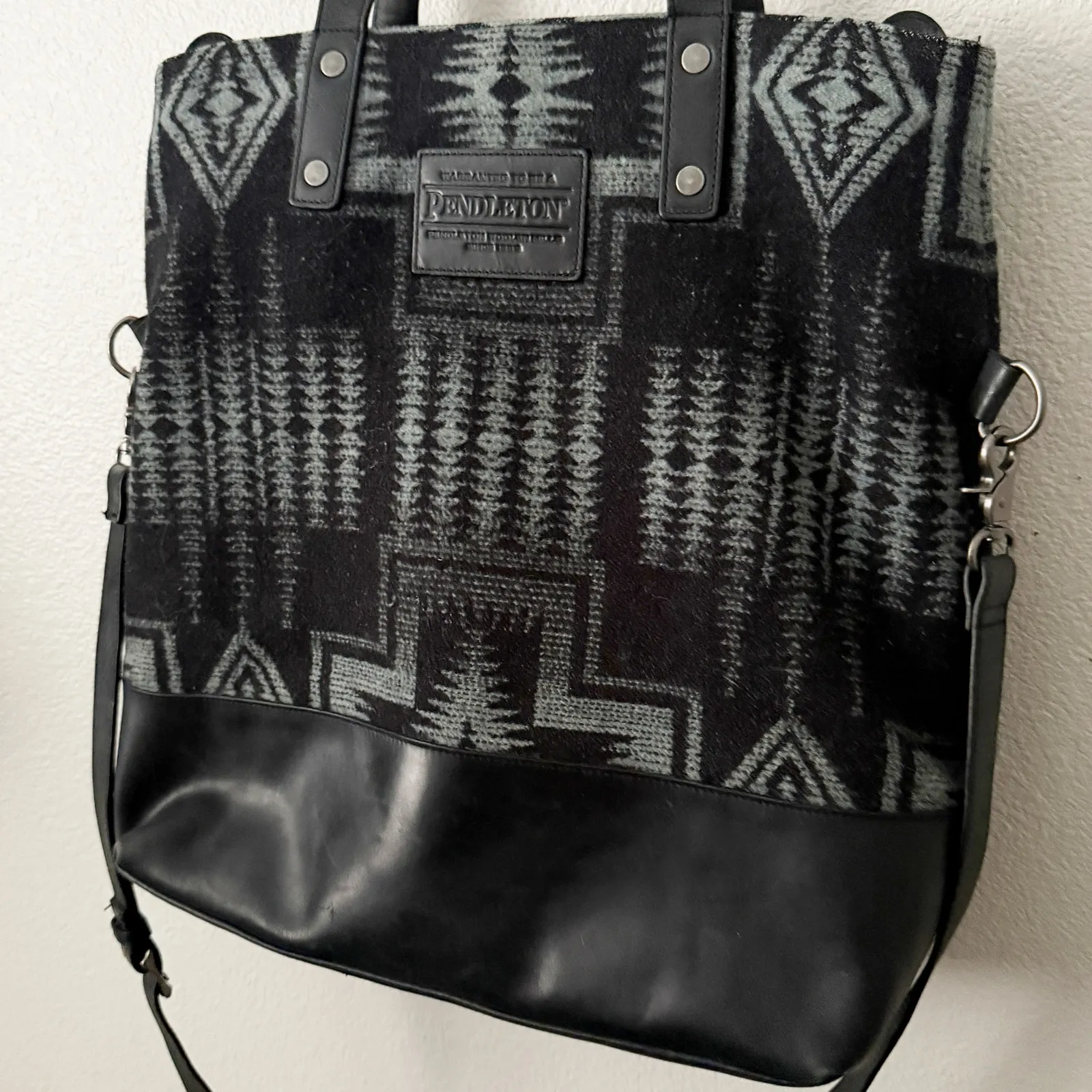 PENDLETON | Long Tote Foldover Bag Crossbody Wool Leather Harding Black Gray - Image 2