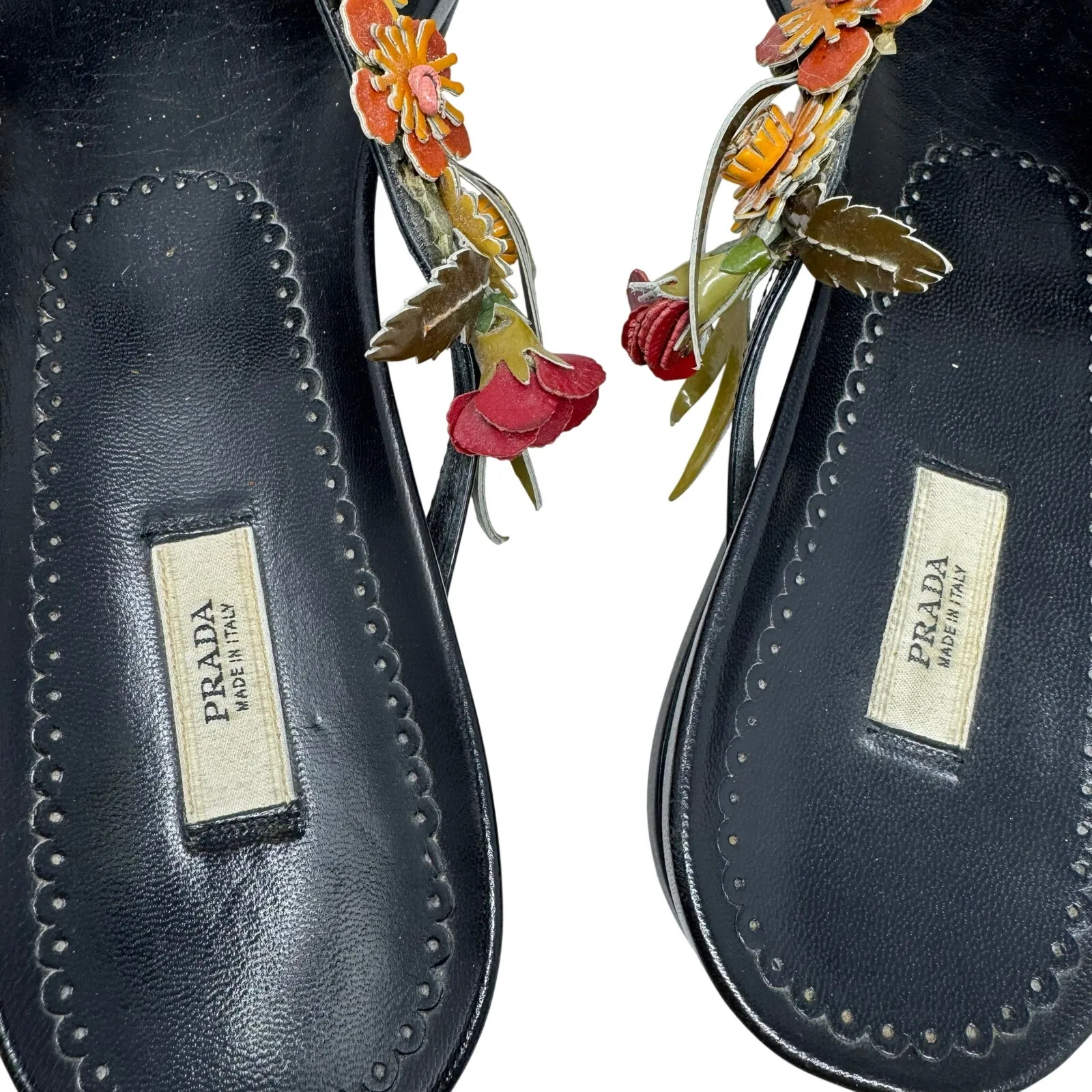 Prada Vintage Floral Leather Thong Sandals EU 37 Y2K Fairycore Cottagecore - Image 6