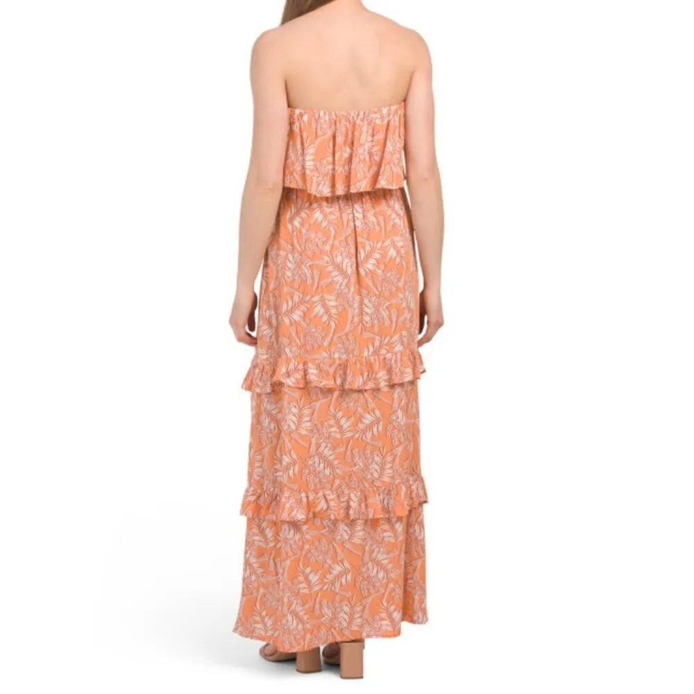 LUSH Dress Strapless Size Medium Maxi Ruffle Tiered Boutique Tropical Beach NWT - Image 2