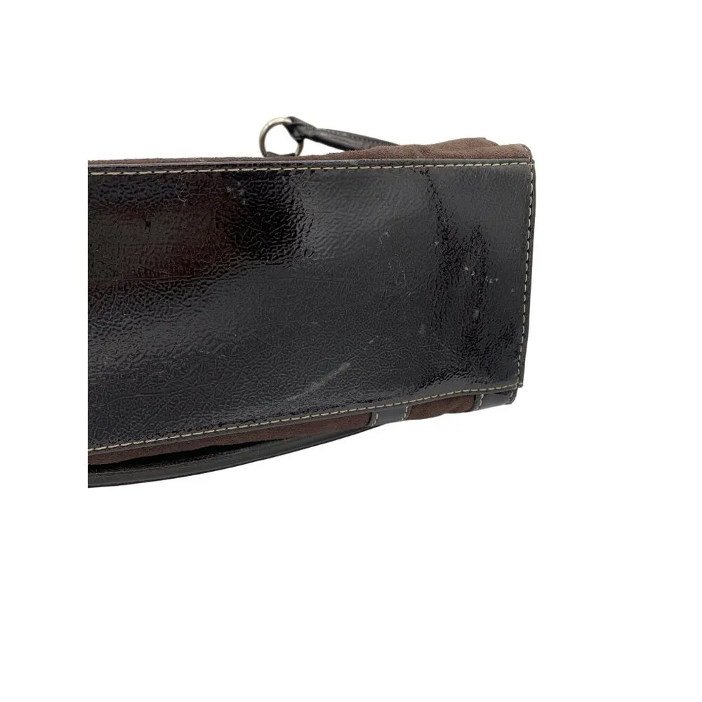 Brown Sag Harbor Shoulder Bag With Patent Leather Trim & Dual Handles - Image 11