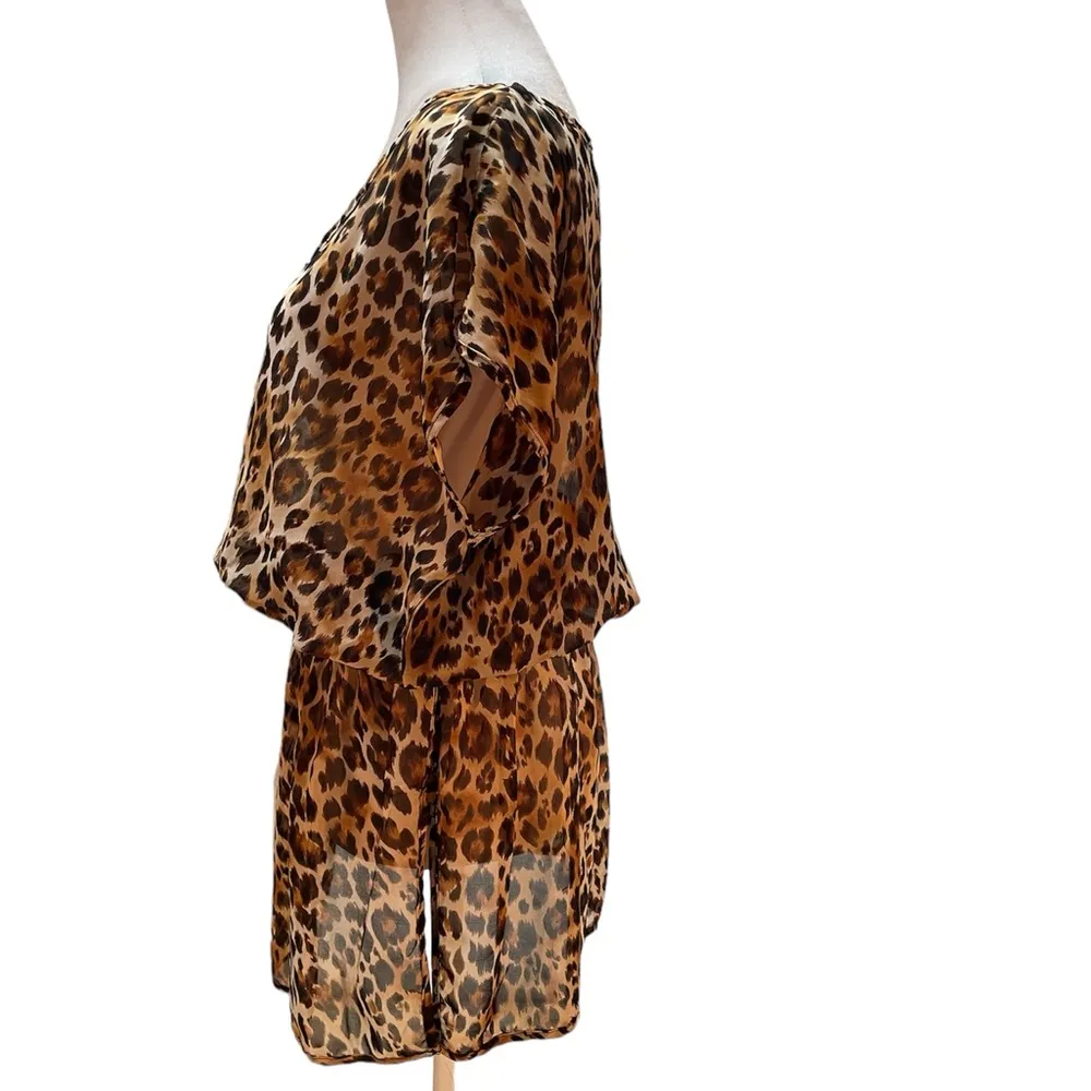 swim Tan, Brown & Black Leopard Print Sheer Bathing Suit Wrap S/M - Image 3