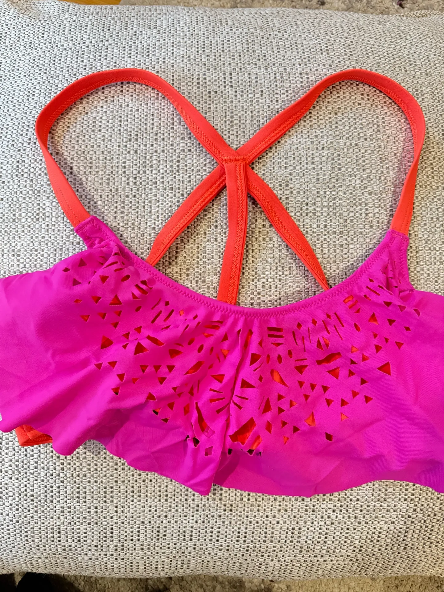 PINK VS  Ruffle bandeau Racerback bikini top S pink /Orange  - Image 2