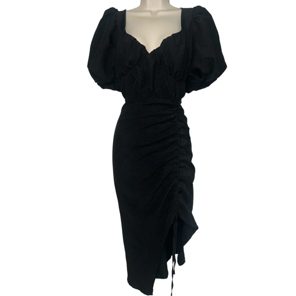 PrettyLittleThing Black Ruched Midi Dress - Image 2