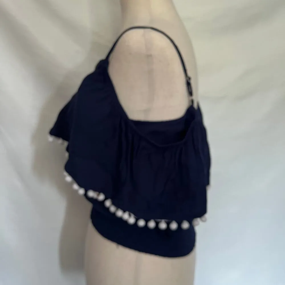 Papaya Crop Womens Top Sz L  Pom Pom Babydoll Y2K Coquette Festival Beachy Boho - Image 3