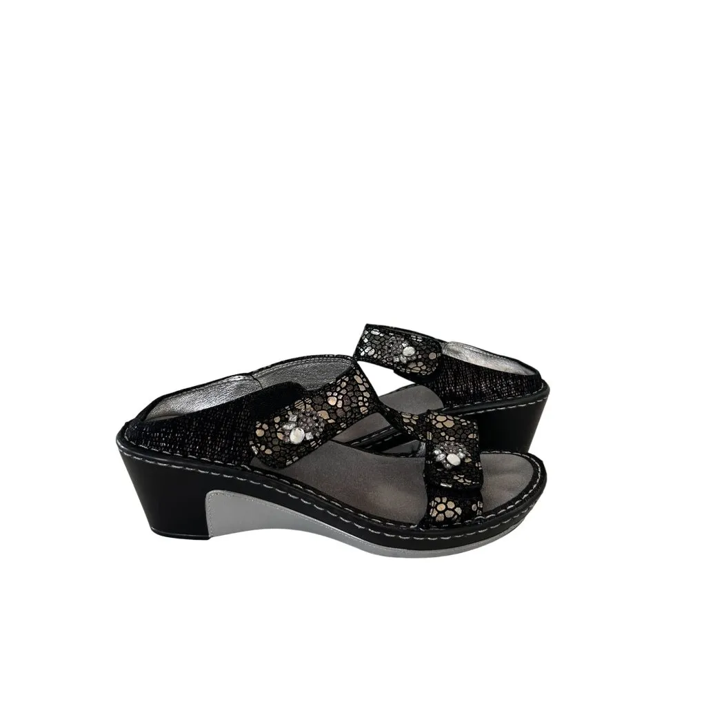 Alegria  Black Silver Wedge Sandals Slides Size 38/8 - Image 3