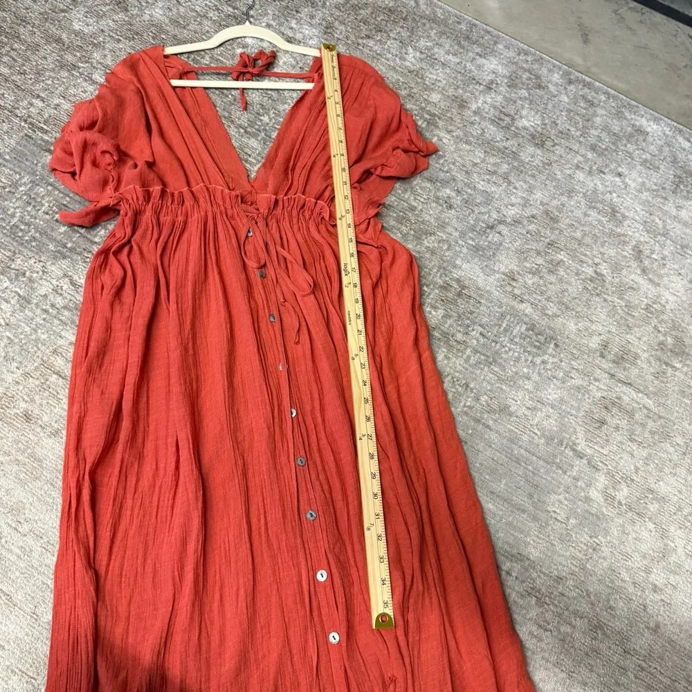Unbranded Coral Red Maxi Dress Swim Coverup with Ruffle Sleeves Size M - Image 7