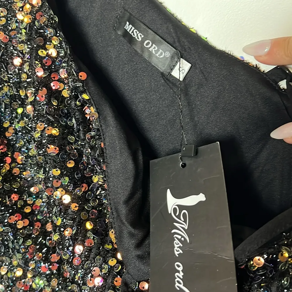 NWT One Shoulder Black Mermaid Sequin Dress M0622 - Image 5