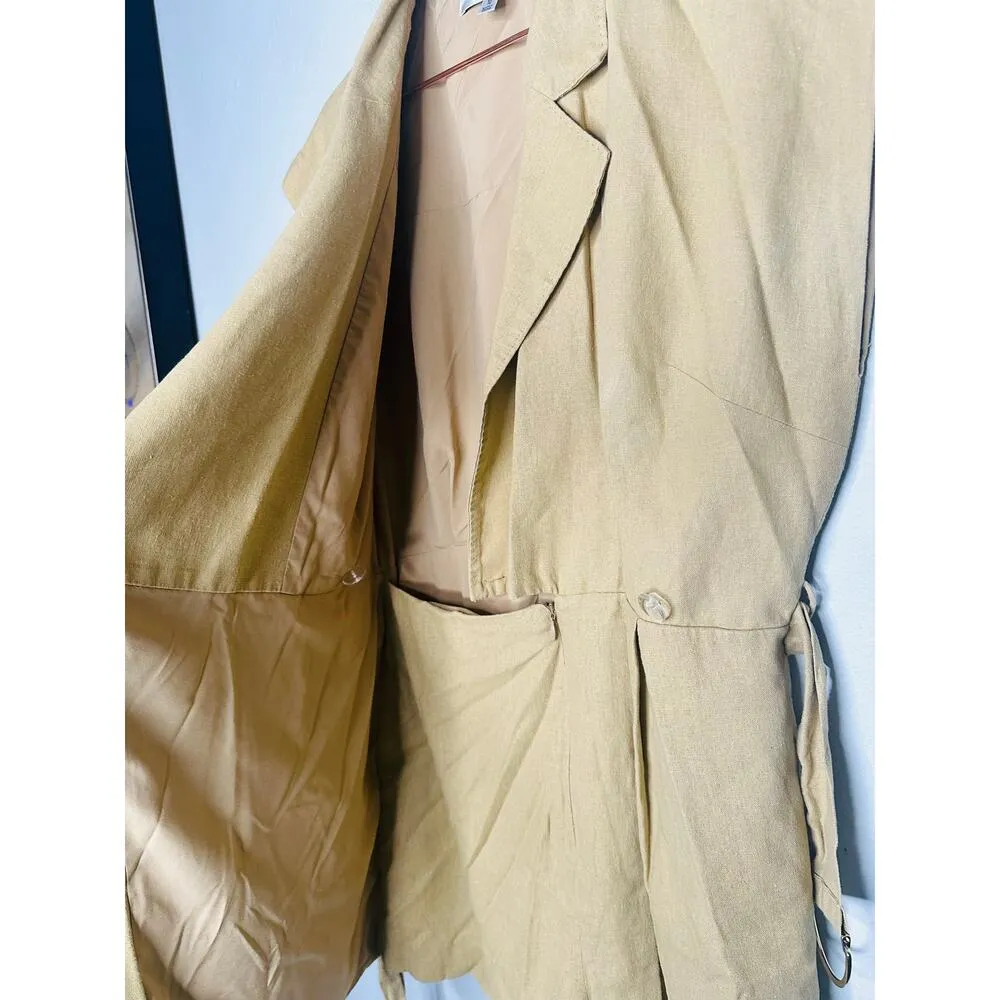 TOCCIN X RTR Khaki Brown Linen Blend Belted Utility Sarong Romper Size 10 - Image 13