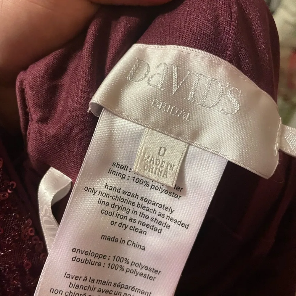 DAVIDS BRIDAL BURGUNDY SEQUIN GOWN - Image 4