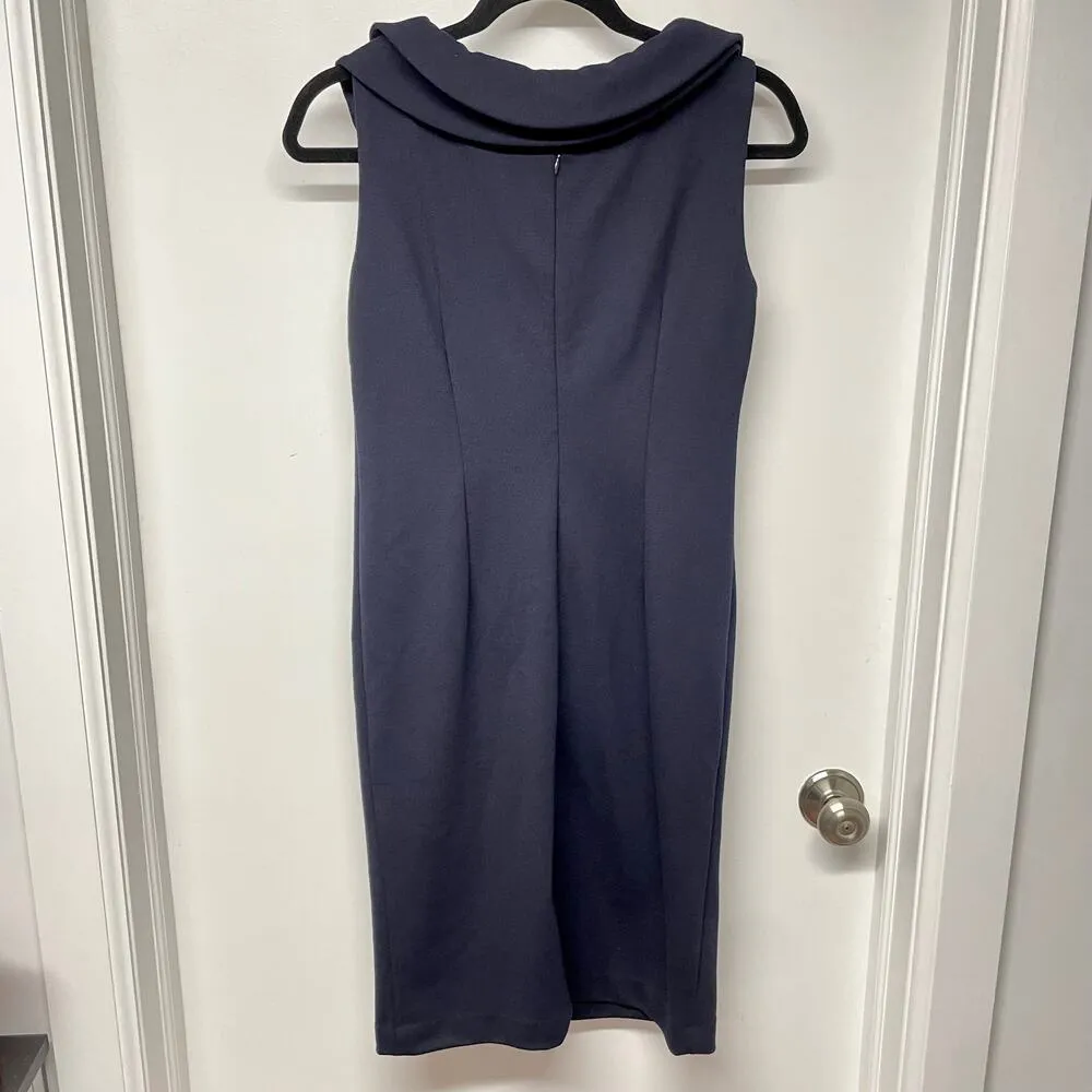 Adrienne Vittadini Womens Solid Navy Blue Sleeveless Sheath Dress Collar Size 4 - Image 4