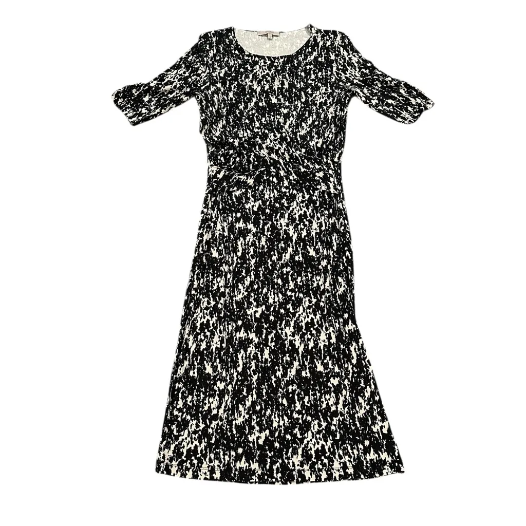 HOBBS LONDON Black White Short Sleeve Pullover Round Neck Midi Dress 6 - Image 2