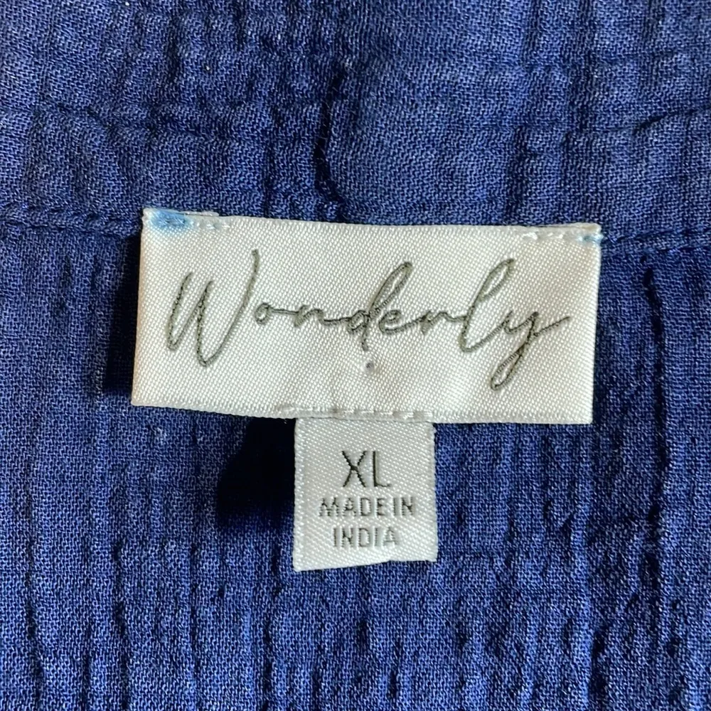 WONDERLY women’s blue one button unstructured blazer pockets 100% cotton size XL - Image 10