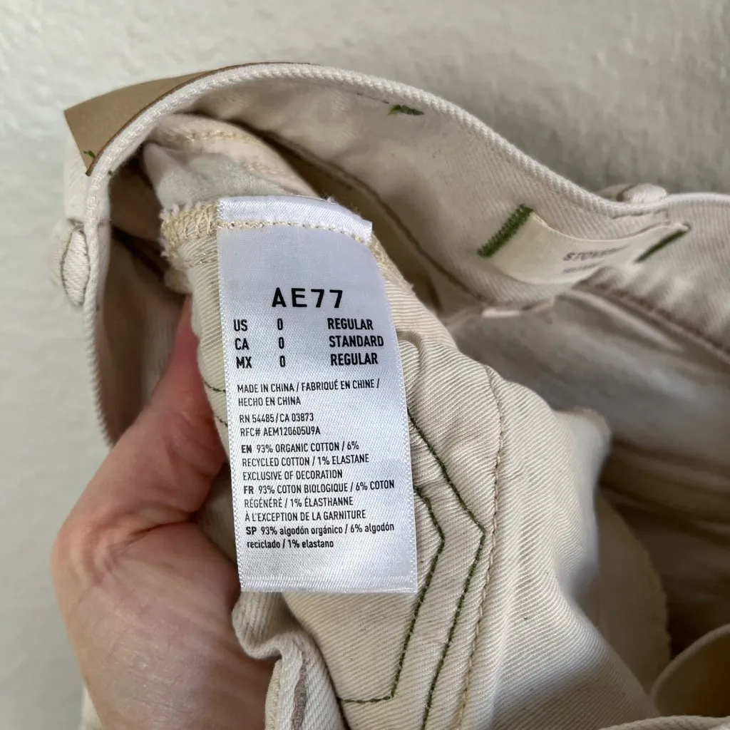 Ae77 Womens Stovepipe Selvedge Jeans Size 0 Eggshell White Organic Cotton - Image 10