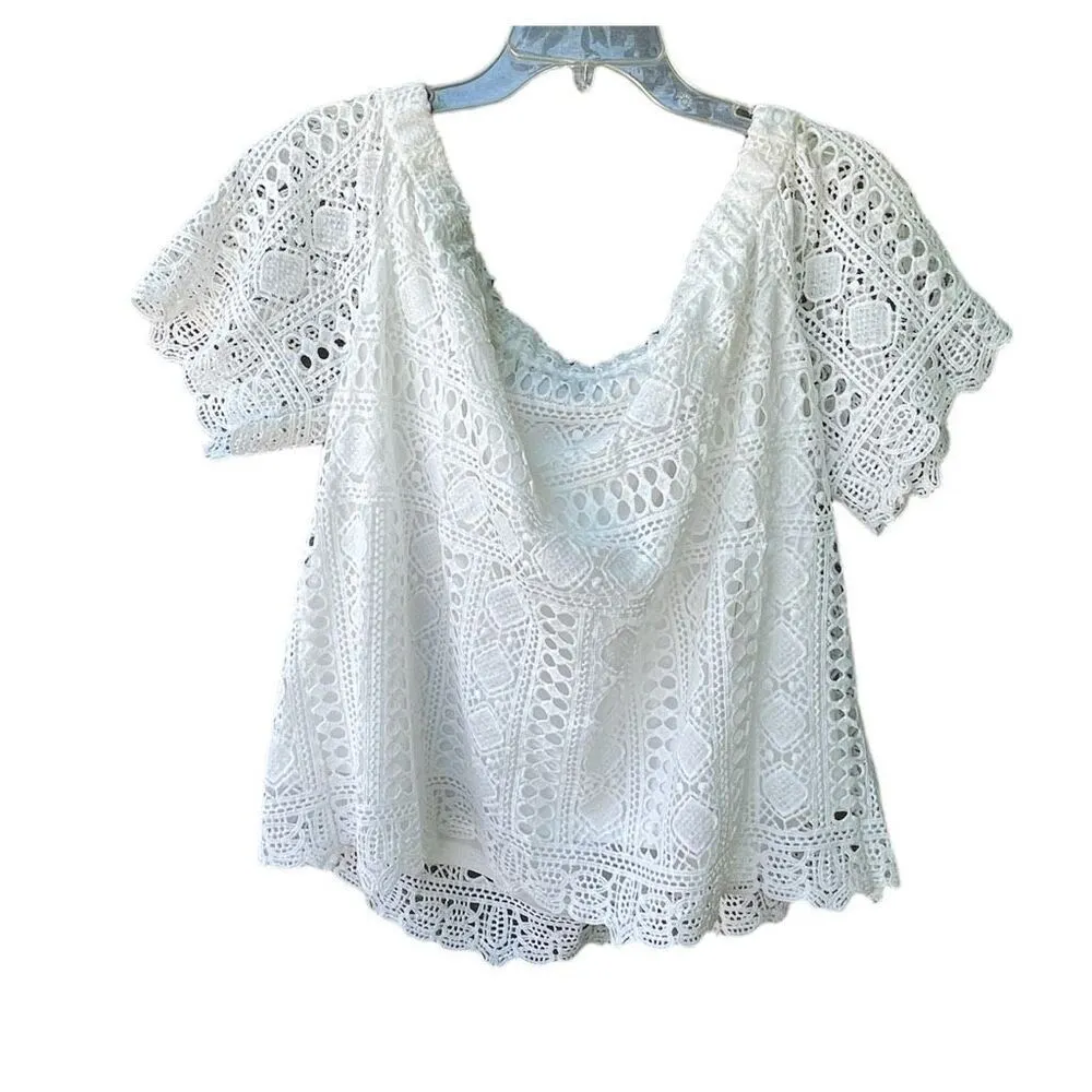 Anthropologie Sunday in Brooklyn size XL crocheted off shoulders lined cropped t - Image 2