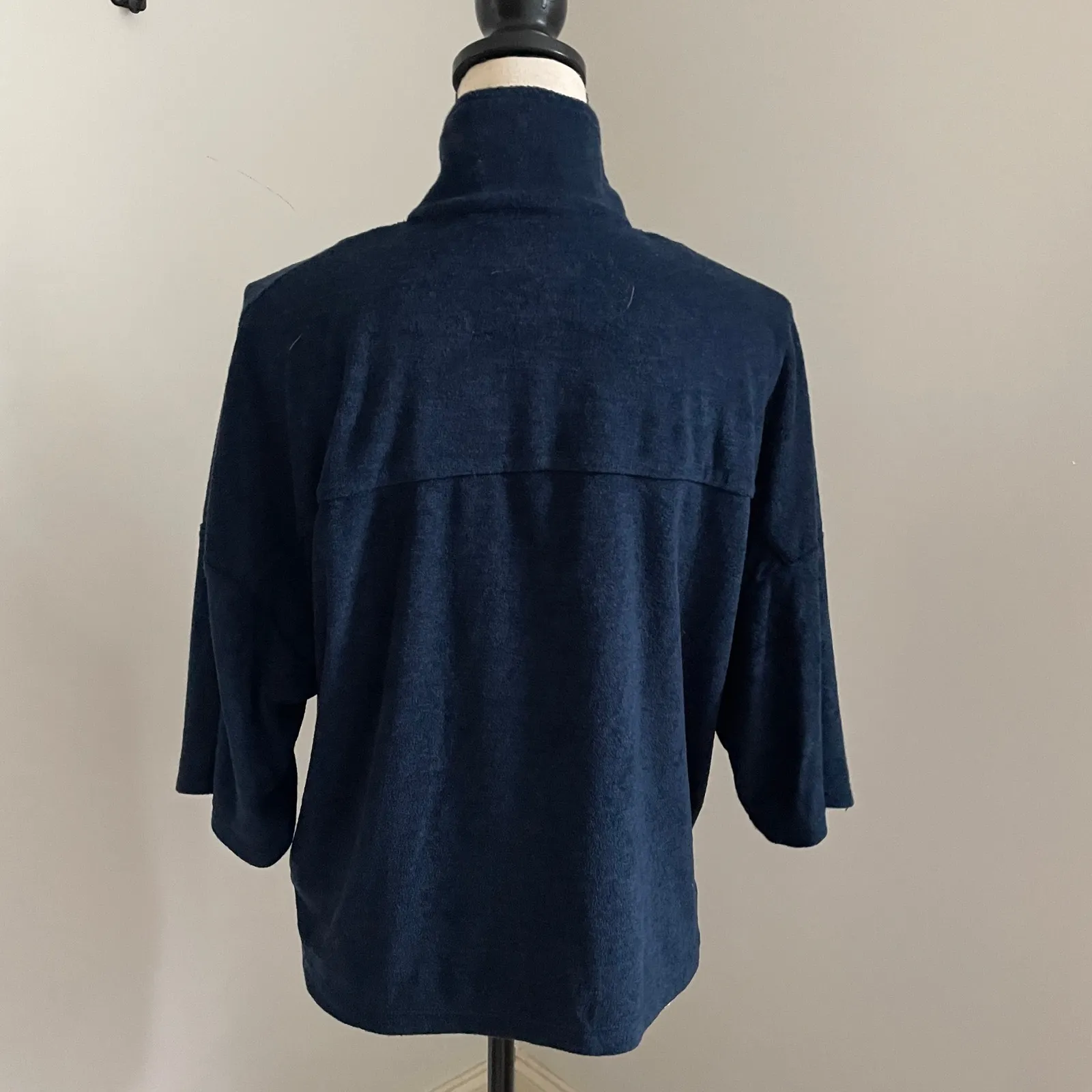 C&C‎ California Pullover Large Navy Blue 3/4 Sleeve Collared Terrycloth Coastal - Image 5