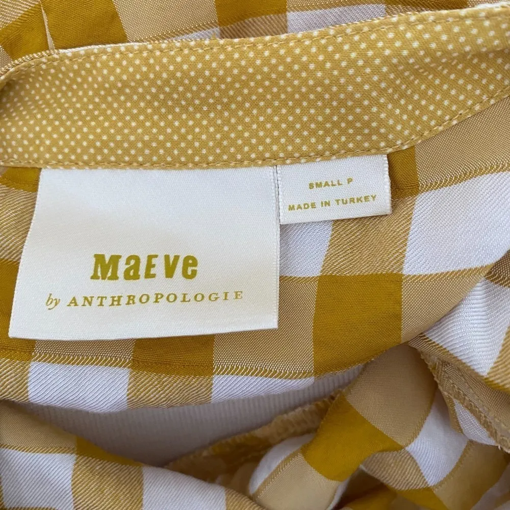Maeve Anthropologie  April Mustard White Gingham Babydoll Tunic Blouse SP - Image 7